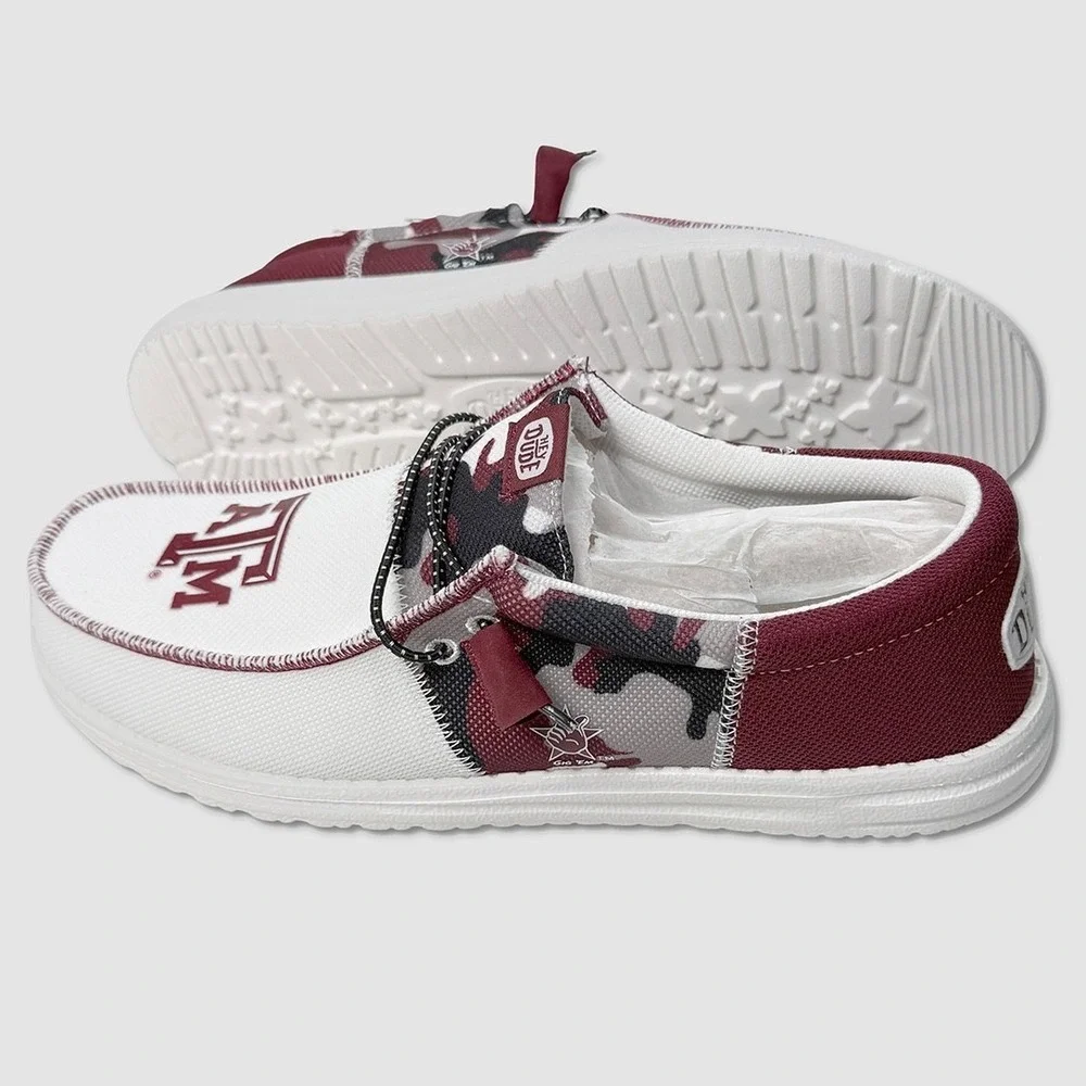 Hey Dude Wally Tri Texas A & M Shoes - NEW Mens 11 White / Maroon - #49585-OF